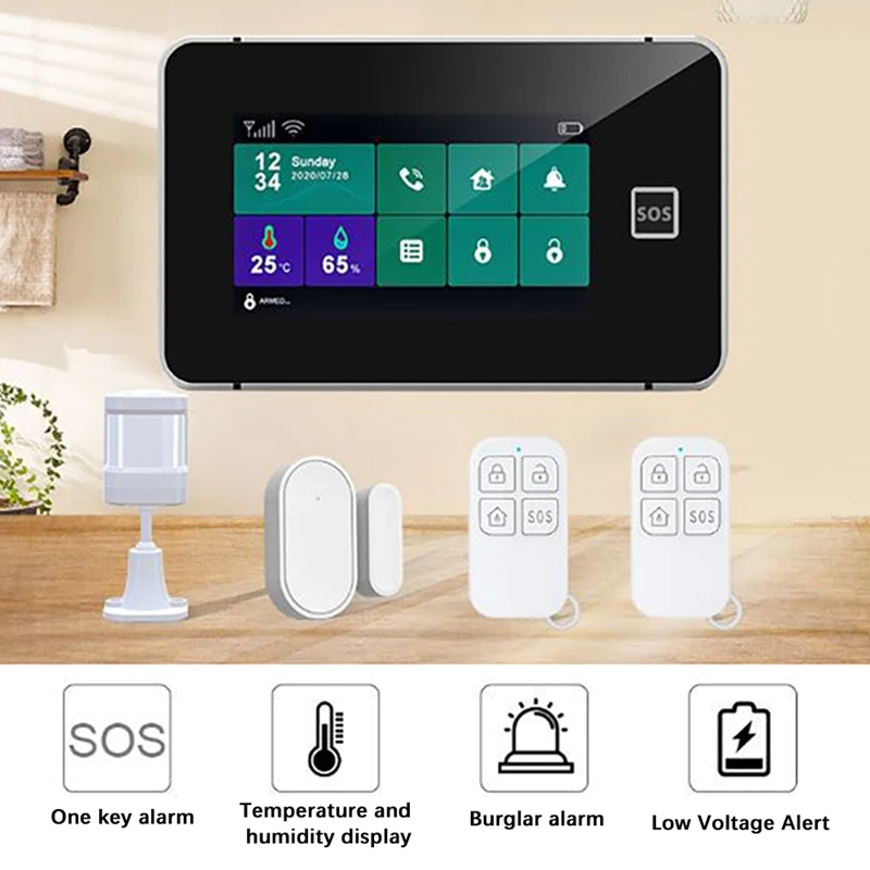 4.3 Inch Full Touch Smart Home Alarm S0S Temperature Humidity Alarm Wifi Alarm System