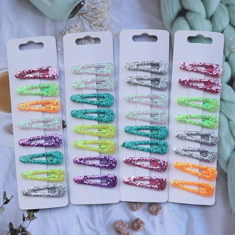 

8Pcs Shinning Glitter Snap Hair Clips For Thick Hair Non Slip Barrettes Metal Hairpins Kids Children Baby Girls Hair Accessories