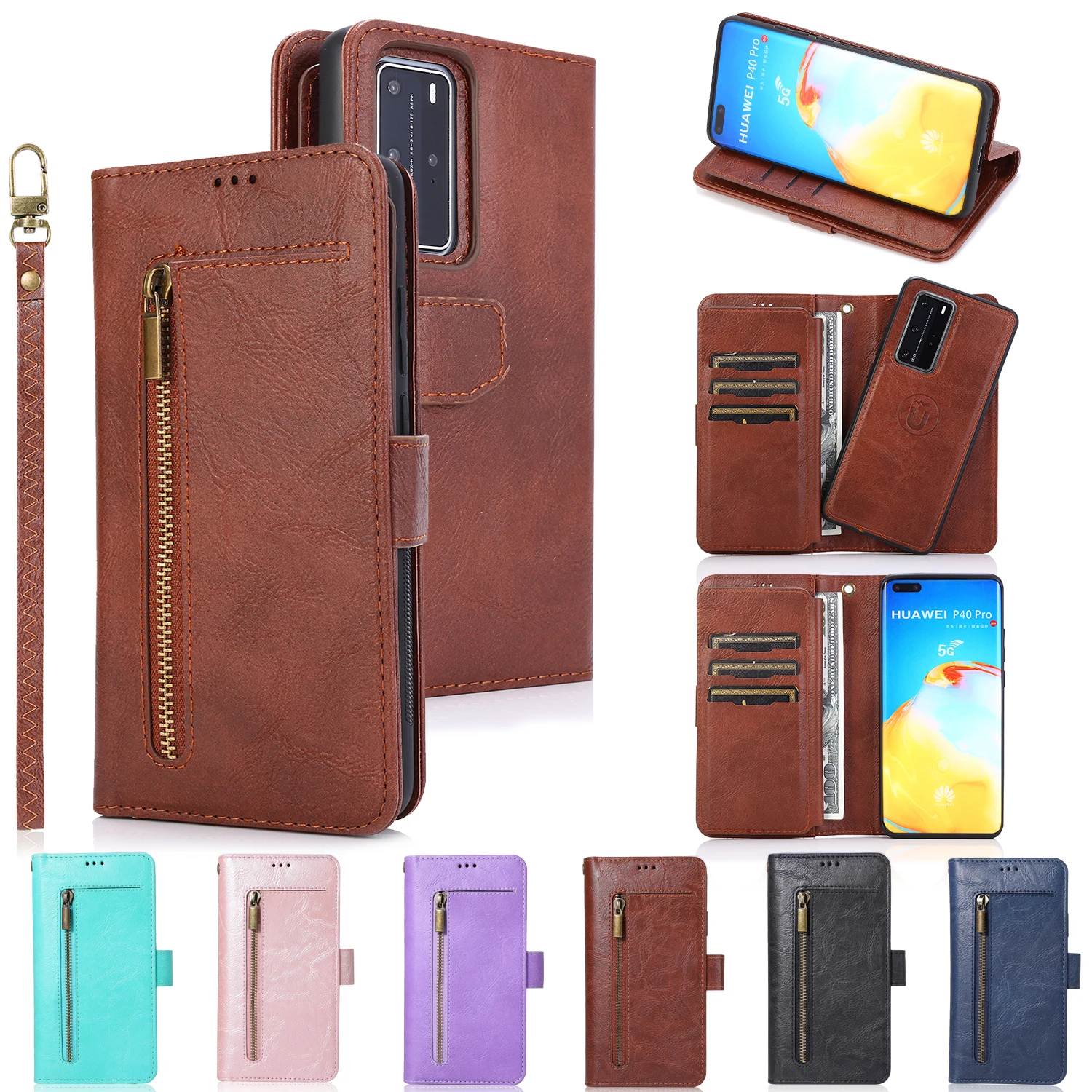 

Leather Flip Wallet Case For Huawei P20 P20Pro P20Lite P30Lite P40Lite P30 P40 Pro Card insertion Protect Cover