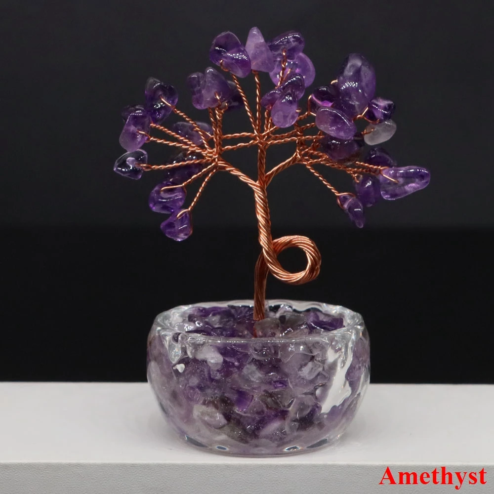 

Natural Crystal Lucky Tree Copper Wire Winding Amethyst Gravel Home Office Room Feng Shui Decoration Crafts Money Trees Gifts