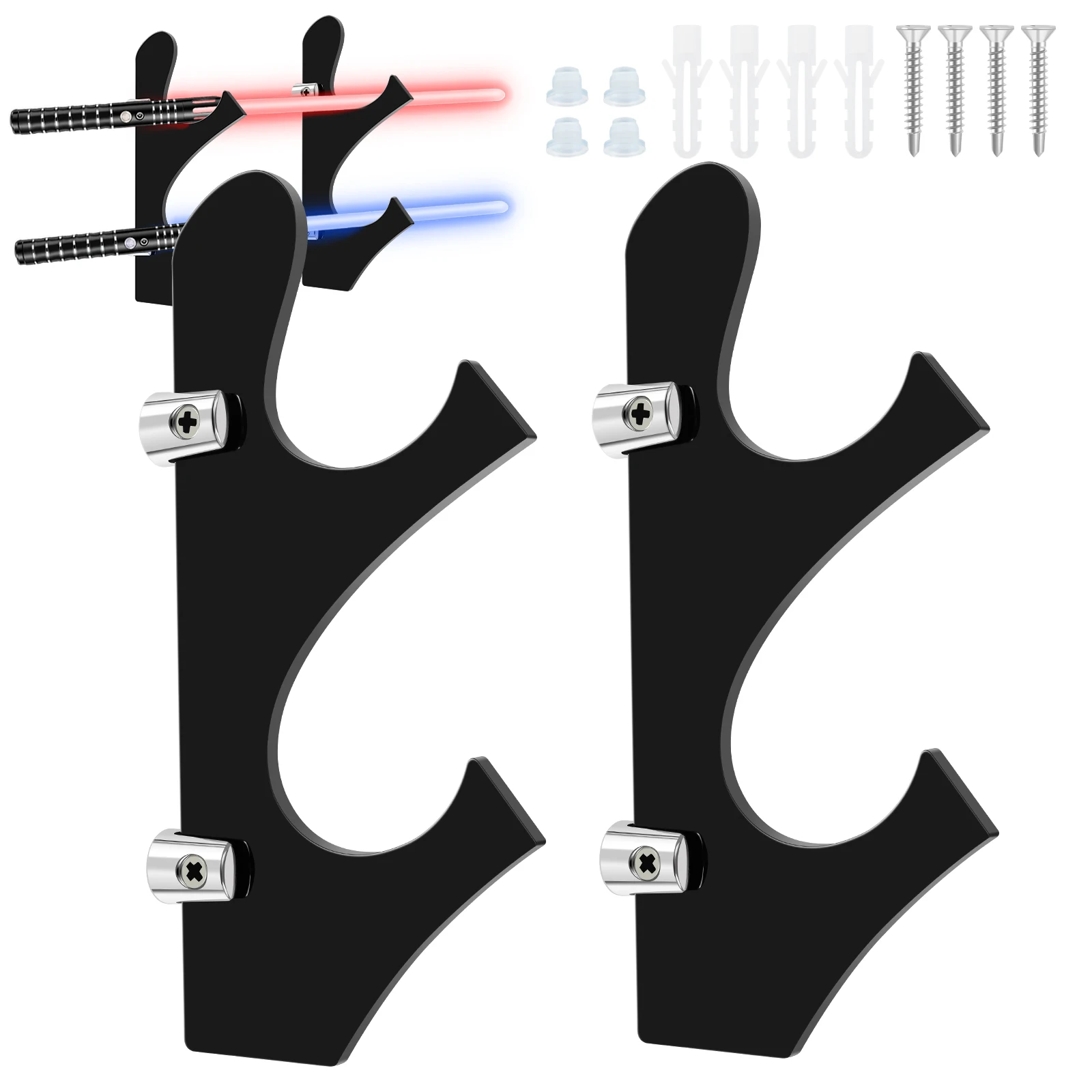 

New 2 Set Wall Mount Sword Holder 2-Tier Katana Display Stand Adjustable Sword Hanger Bracket Rack Easy to Install Japanese