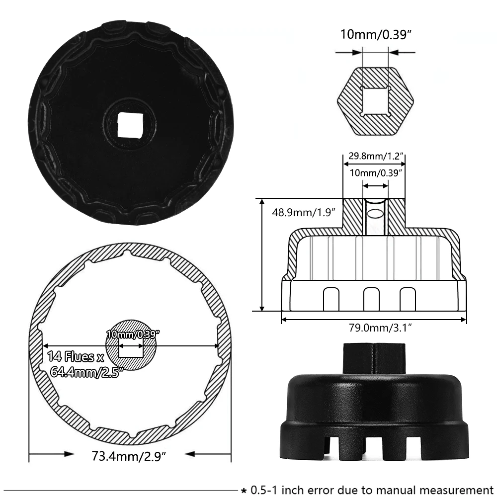 14 канавки 64 5 мм алюминиевый колпачок масляного фильтра гаечный ключ 3/8 головка