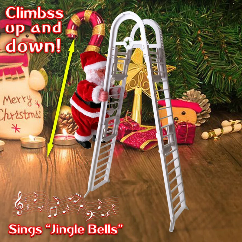 

Kids Christmas Gift Electric Climbing Ladder Santa Claus with Music Singing Plush Doll Toy Christmas Tree Hanging Ornament Decor
