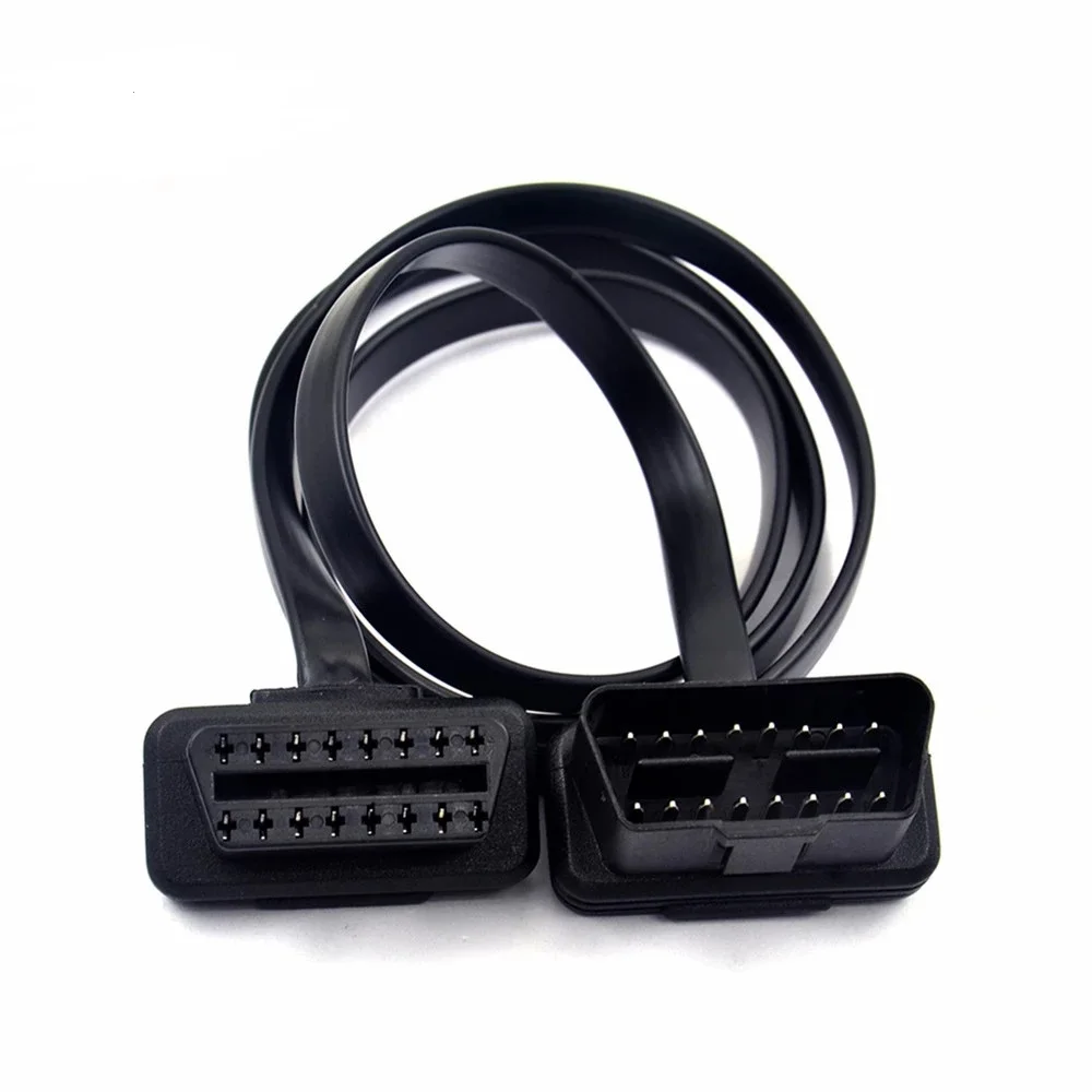 

60/100CM 16Pin OBDII OBD 2 OBD2 Cable Connector Diagnostic-Tool ELM327 Adapter Flat Thin As Noodle Male to Female Extension