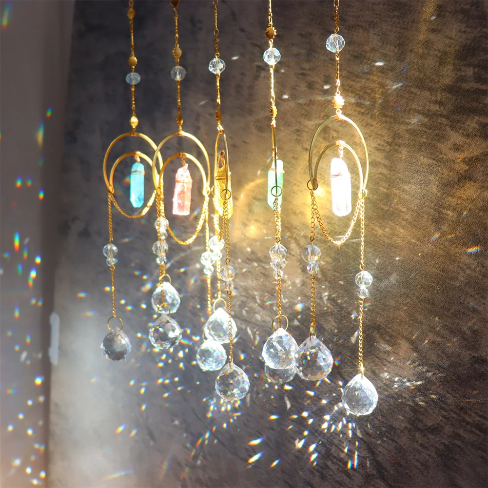 Хрустальные ветряные колокольчики, цветной натуральный камень, изысканная коллекция подвесок, креативные шикарные садовые украшения для д...