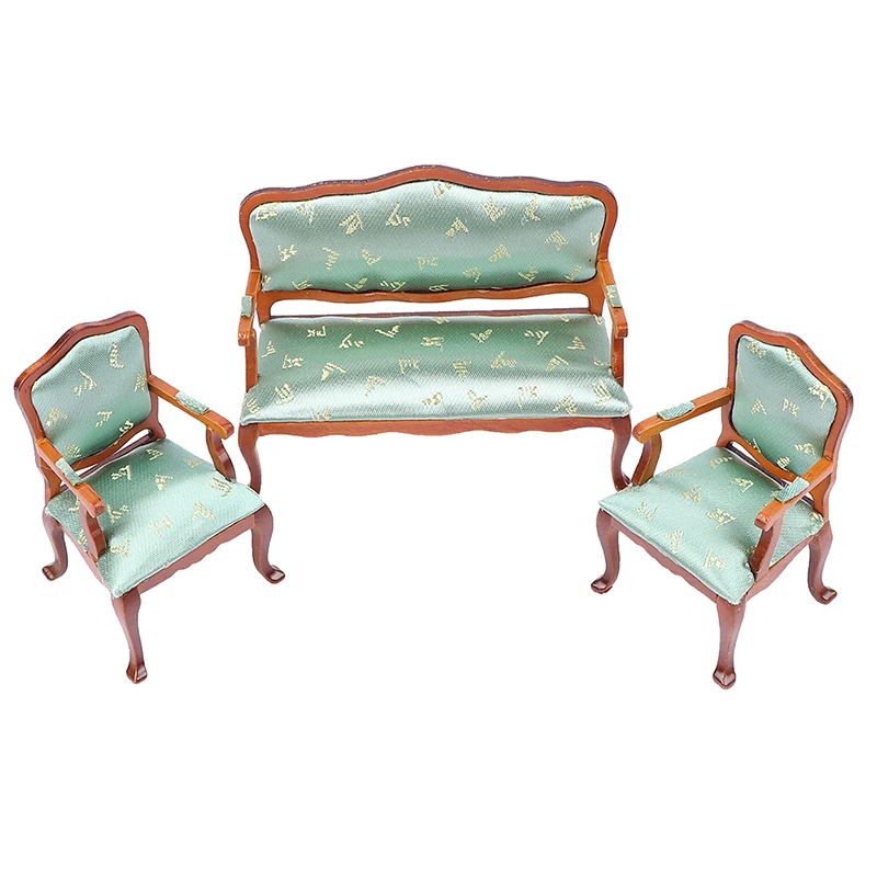 

3pcs/set 1/12 Dollhouse Miniature Green Cloth Sofa And Chair Living Room Furniture Model Decor Accessorie For Play House Toys