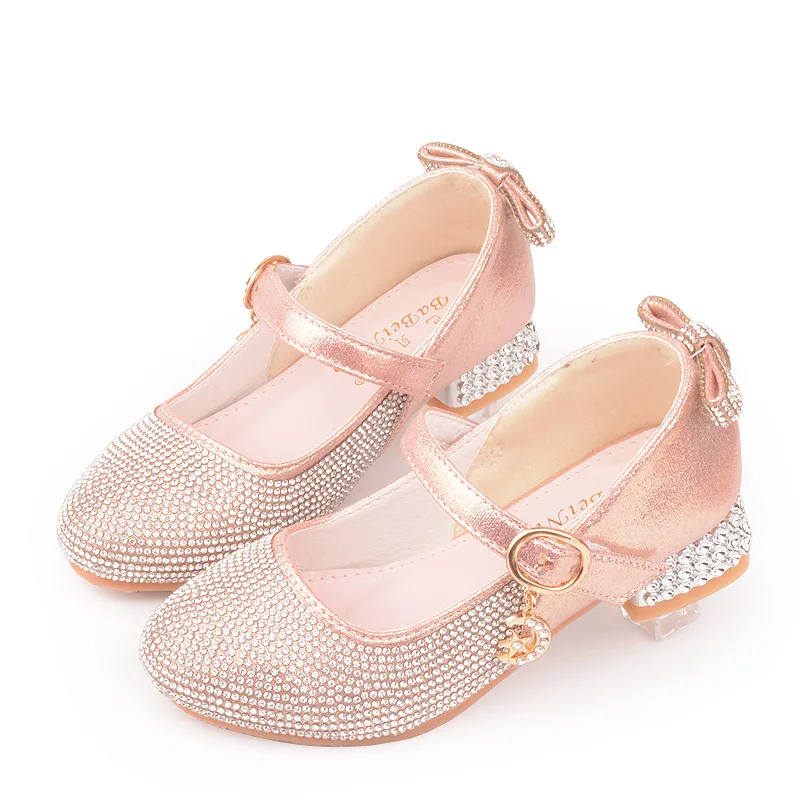 Children's Shoes Crystal High Heels Fashion Shoes Girls Show Shoes White Dress Shoe Powder Mary Janes Shoe