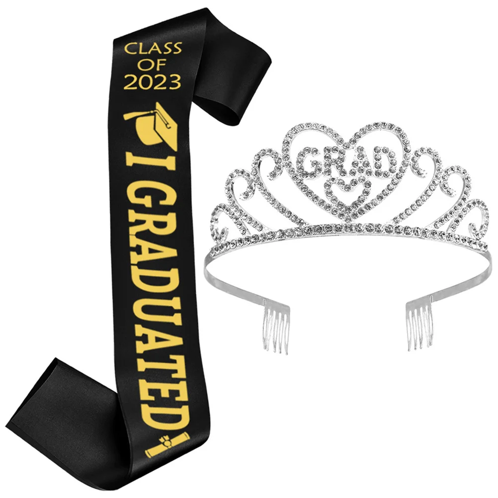 

Graduation Grad Sash Party Tiara Headband Supplies Favors Senior Class Graduate Decorations Crystal Satin Shiny Rhinestone Decor