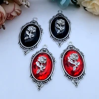 5pcs 4223mm gothic red and black crystal rose with frame embossed accessories diy crafts making charm pendant jewelry making