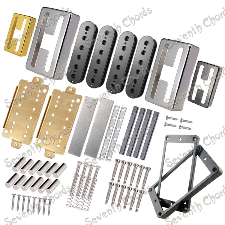 

A Set Guitar Humbucker Pickup Kits Producing Accessories/H Style Brass Cover & Baseplate & Alnico 5 Bar Magnet & Pickup Ring
