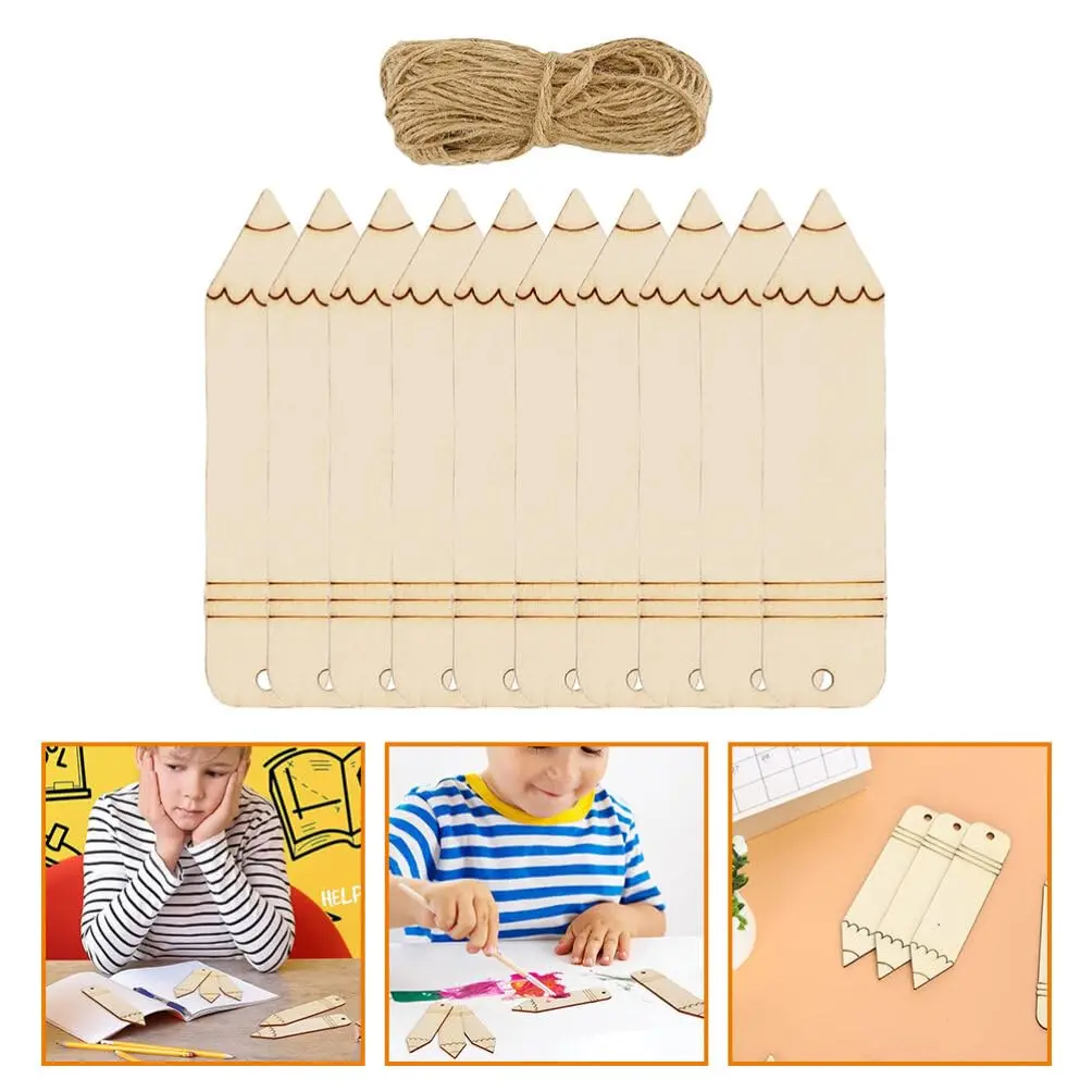 

20Pcs/Set DIY Wood Cutouts Pencil Name Tags Blank Bookmark Crafts Unfinished Slice Classroom Bulletin Board Party Decor