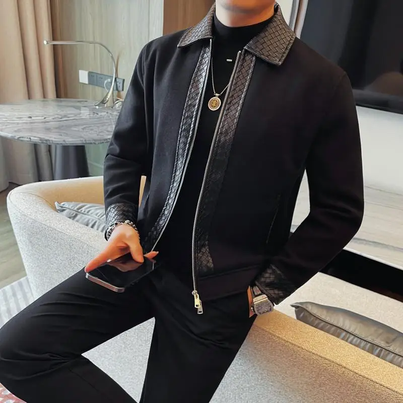 Модные кожаные куртки в британском стиле мужские персонализированные тканые