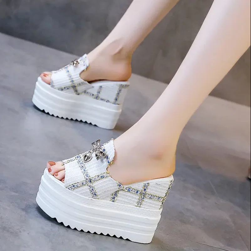 

Female Slates Wedge Super High Heels Flip Flops On The Platform Beach Designer Slides Summer Sandals Zapatos De Mujer 2022