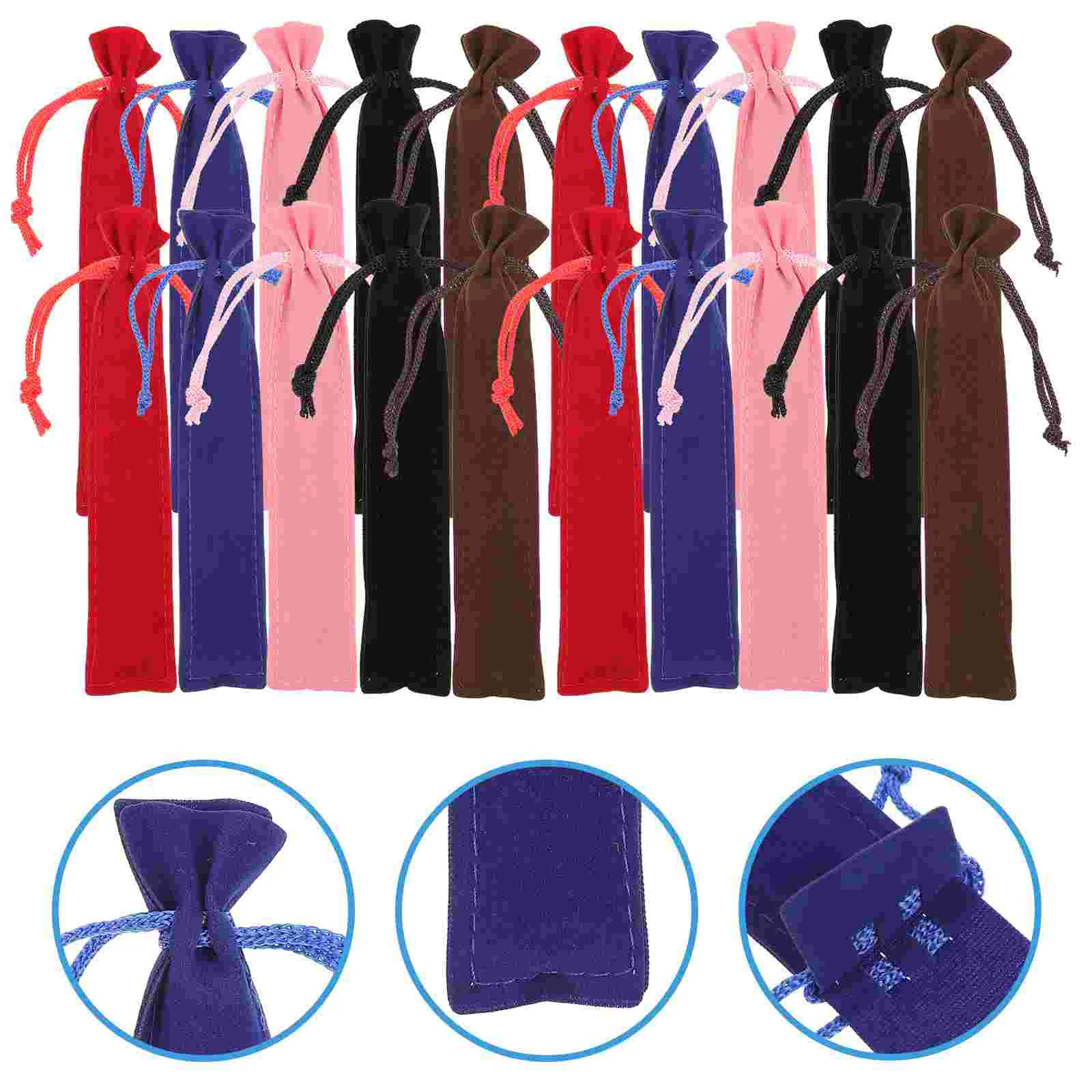 

20pcs Pen Case Holder Flannel Pens Pouch Pen Protective Drawstring Sleeve Stationery Storage Bag Student Gift for Home Office