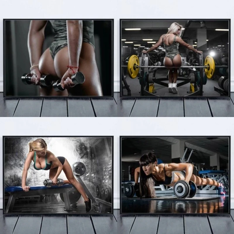 

Сексуальные постеры и принты для бодибилдинга и фитнеса для девушек, для тренажерного зала, для занятий спортом, холщовые картины для украш...