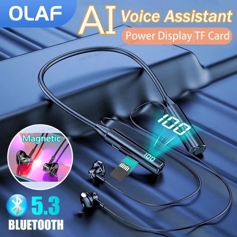 

OLAF наушники с шейным ободом Bluetooth V5.3 наушники беспроводные наушники с дисплеем питания HIFI голосовой помощник гарнитура с поддержкой TF микро...