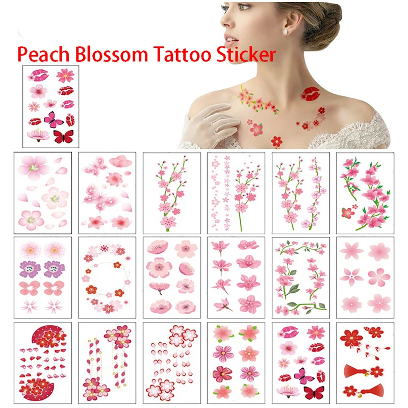 

10 Sheets Waterproof Sakura Tattoo Stickers Body Art Flash Tatoo Fake Tatto Sexy Goddess Peach Flower Clavicle Tattoo Stickers
