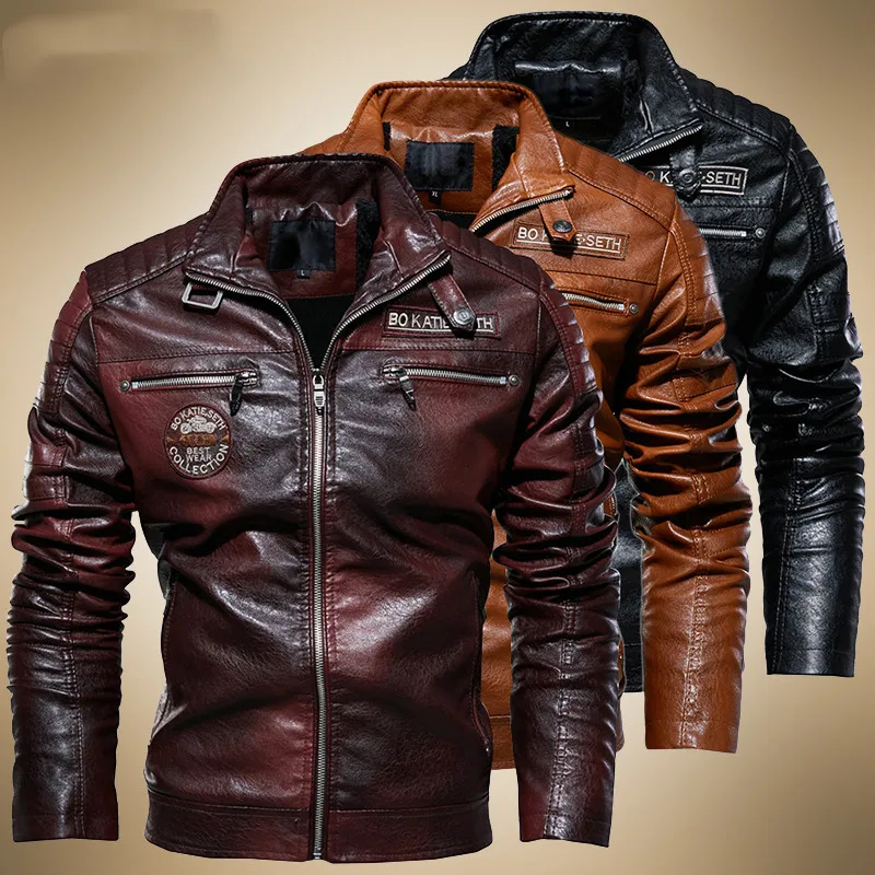 

2022 Autumn Winter Men's Leather Jacket Casual Fashion Stand Collar Motorcycle Jacket Men Slim Quality Leather Jacket Streetwear