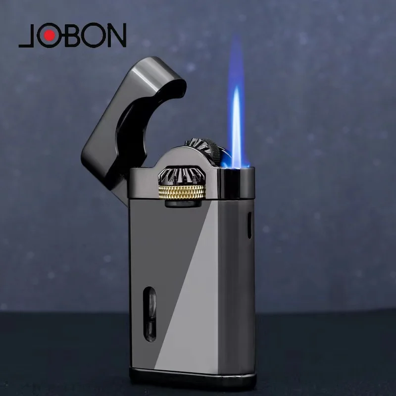 

JOBON Metal Light and Thin Windproof Butane Gas Torch Lighter Retro Gear Linkage Ignition Visible Gas Window Smoking Accessories