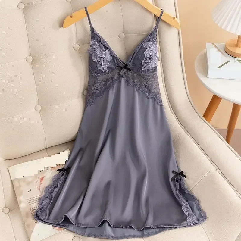 

Lace Lingerie Women Satin Female Nightdress Homewear Nightgown Summer Sexy Dress Chemise Sleepwear Dressing Gown Nightwear