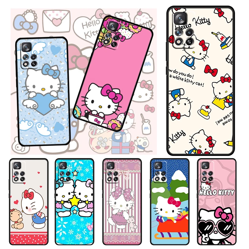 

Cartoon Cat Hello Kitty For Xiaomi Redmi Note 11 10 11T 10S 9 9S 8 7 5G 4G TPU Soft Silicone Black Phone Case Fundas Coque Cover
