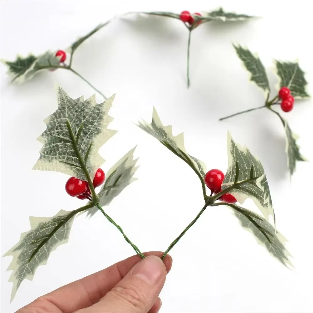 Искусственные ягоды падуба зеленые листья для DIY рождественский венок свадебный