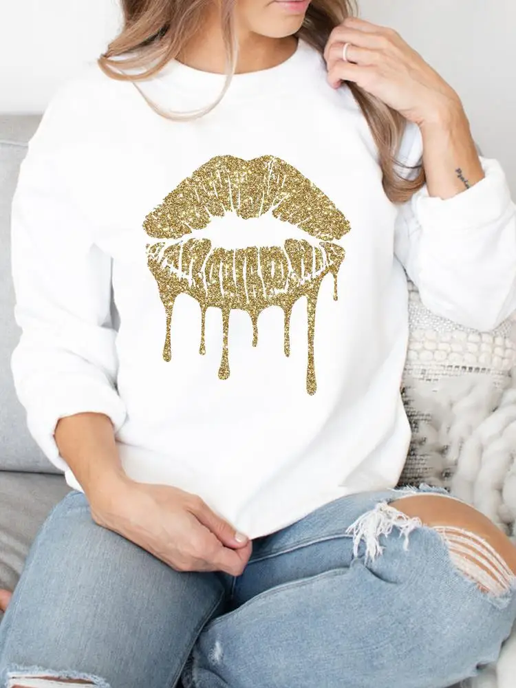

Lip Style Trend 90s Sweet Sweatshirts Printing Autumn Spring Fall Pullovers For Women Casual Graphic Top Female Clothing