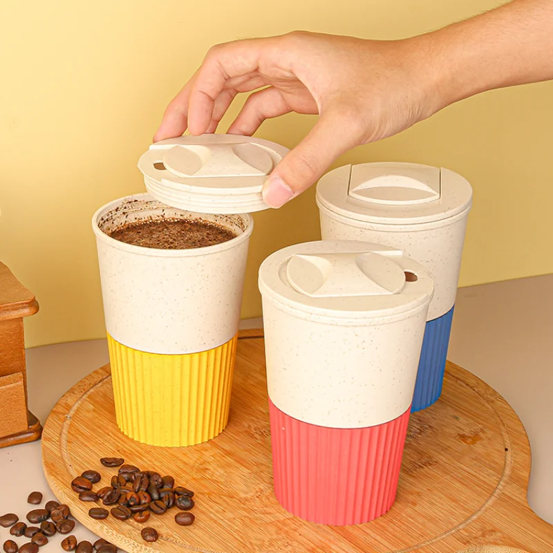 

Wheat straw coffee cup with lid Home creative high beauty ins casual cup large capacity coke cup gift cup mugs coffee cups