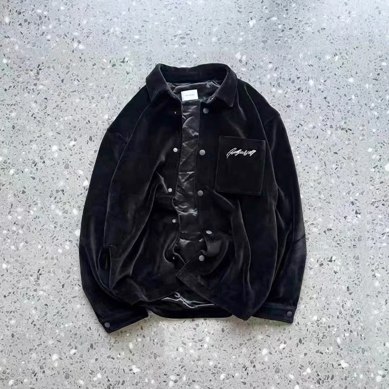 

007 Factory ASK Pocket Embroidery Logo Luxury Clothing High Street Best Quality Men Women Loose Velvet Jacket Tops