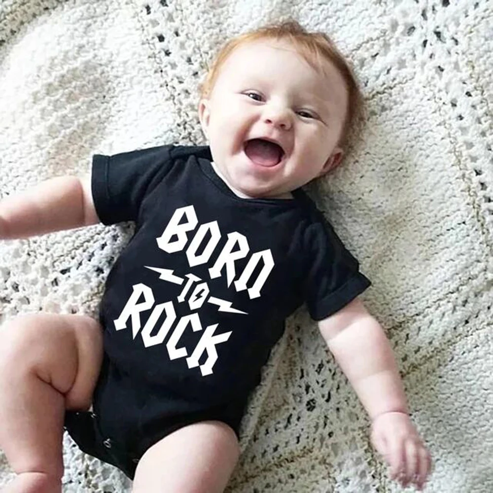 Born To Rock Newborn Baby Short Sleeve Cotton Baby Bodysuit Cute Baby Boy Clothes Jumpsuit Infant Outfit Baby Body Rock