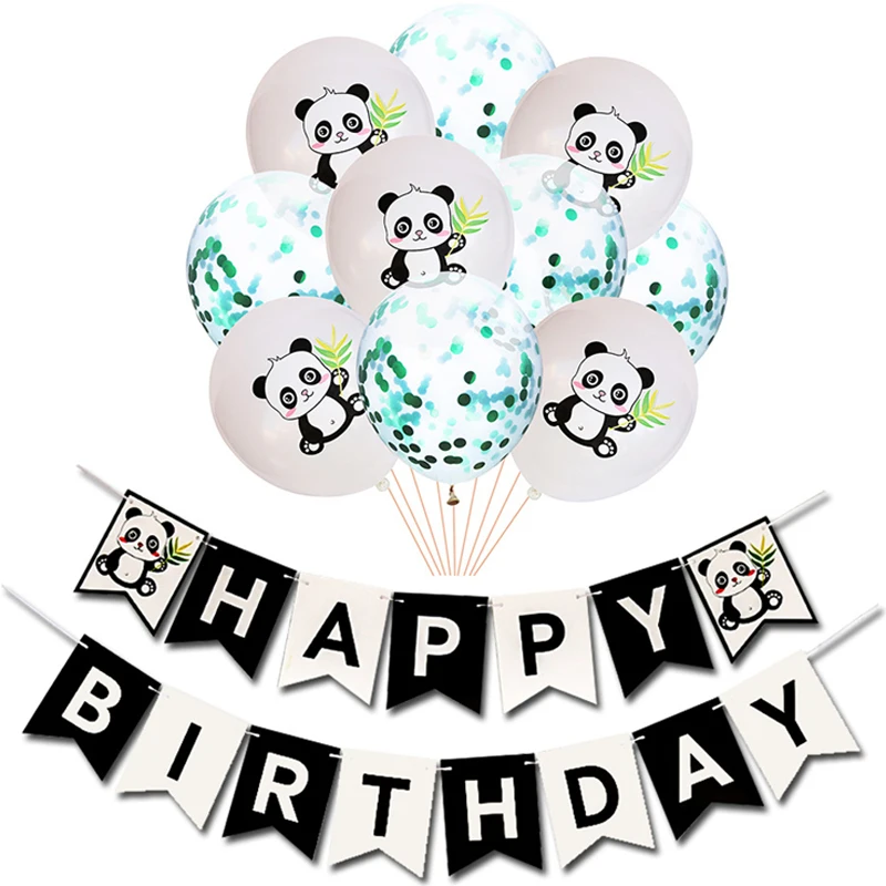 

1set Panda Happy Birthday Paper Banners Confetti Latex Balloons Panda Theme Birthday Party Decorations Kids Baby Shower Supplies