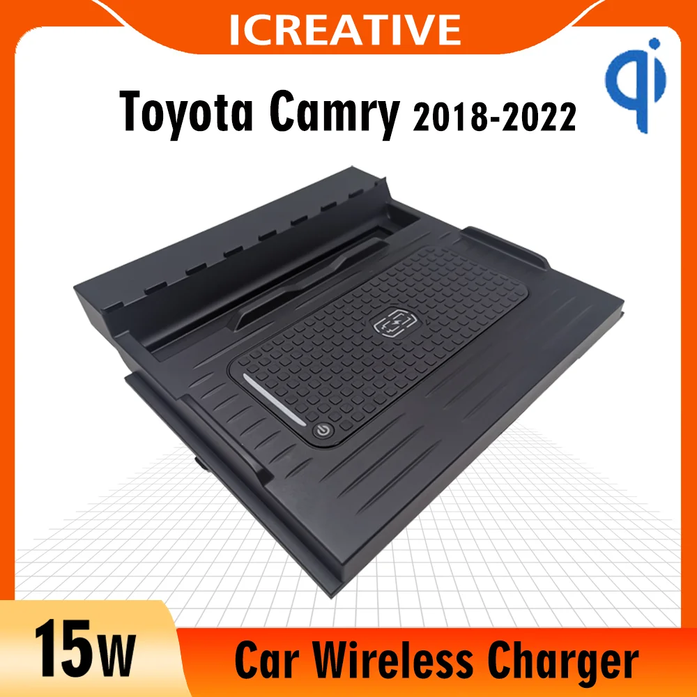 Araba araç kablosuz şarj pedi Toyota Camry 2018-2022 için 15W Qi hızlı şarj otomatik Android telefon Iphone tutucu akıllı plaka