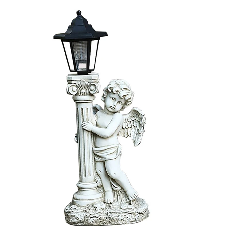 

Roman Pillar Angel Statue Retro Courtyard Patio Lamps Resin Sculptures Ornaments Solar Light Outdoor Decor Light