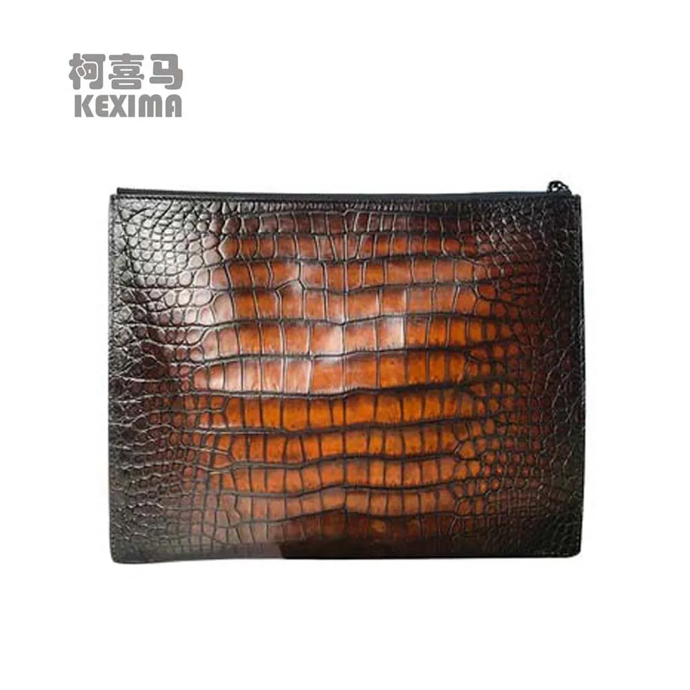 

KEXIMA yongliang New crocodile leather Male wallet men envelope bag manual Brush color Thin section fashion zipper men bag