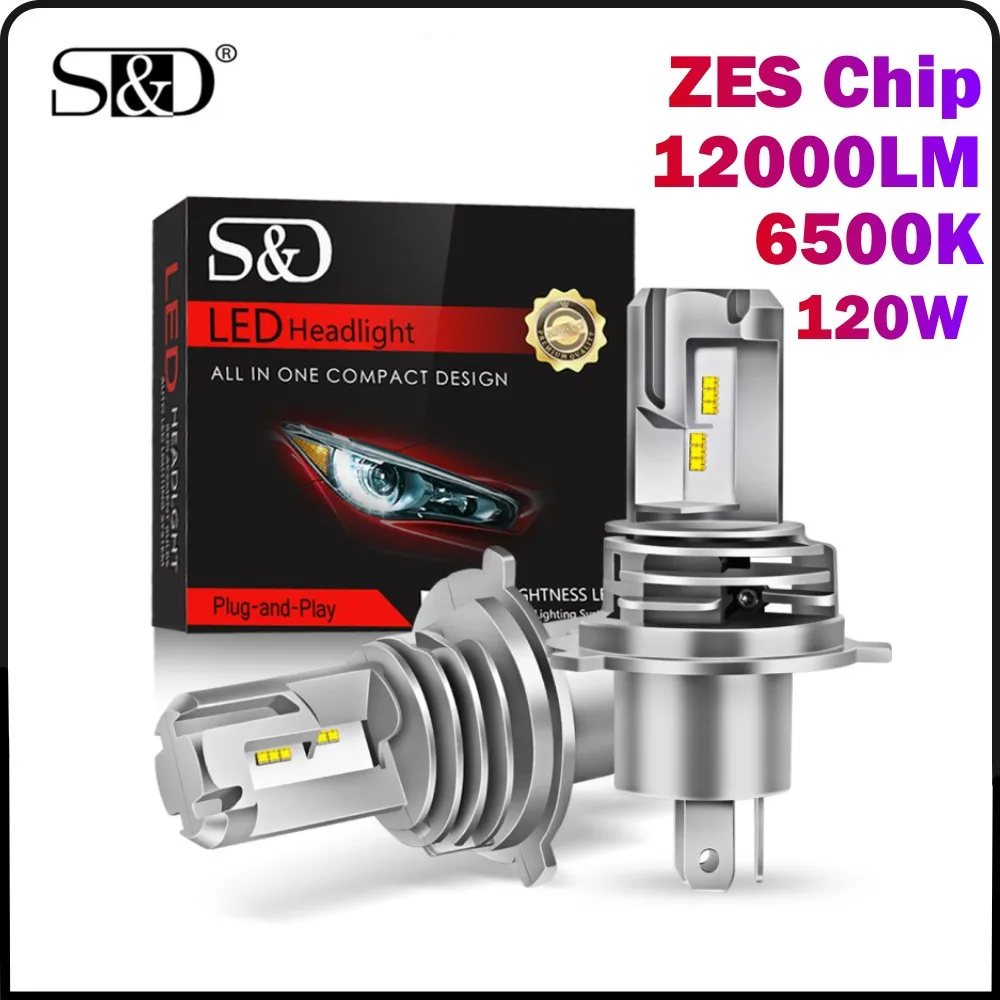 S&D H4 LED Headlight 12000LM ZES Chip LED H7 H1 H3 H11 H13 H8 H9 9005 9006 HB3 HB4 9004 9007 60W 6500K Ice Bulbs Fog Light 12V