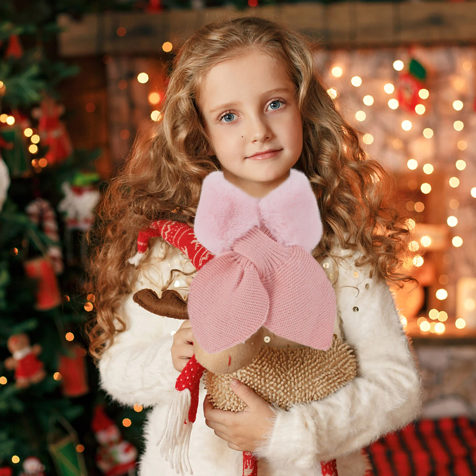 Толстый плюшевый шарф теплый шейный платок детский зимний крест рождественский