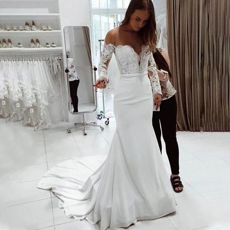 Fashion female French wedding dress sexy  elegant lace evening dresses long Vestidos