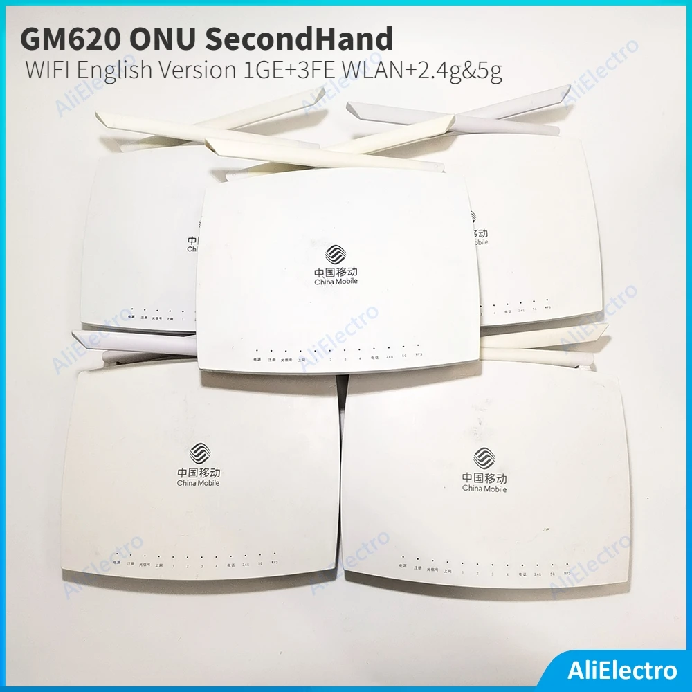 

5PCS GM620 ONU Second Hand English Version WIFI 1GE+3FE WLAN+2.4g&5g GPON ONU ONT Optical Router Without Power Free Shipping