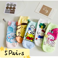 5 pairs of summer fashion sanrio womens socks hello kitty my melody charmmy cartoon kawaii harajuku happy funny short socks