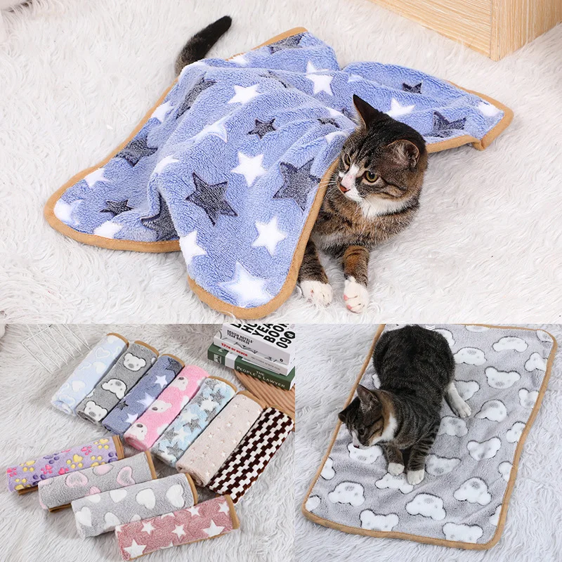 

Dog Bed Cat Bed Pet Mat Pad Cartoon Paw Print Pet Cat Cushions Universal Plush Coral Fleece Pet Blanket