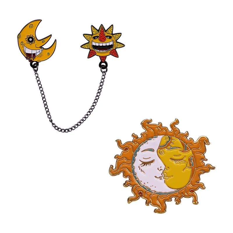 

Cartoon Anime Soul Eater The Sun and Moon Brooch Pins Chain Pendant Badges Cosplay Props Figure Toys Fans Collection Gifts