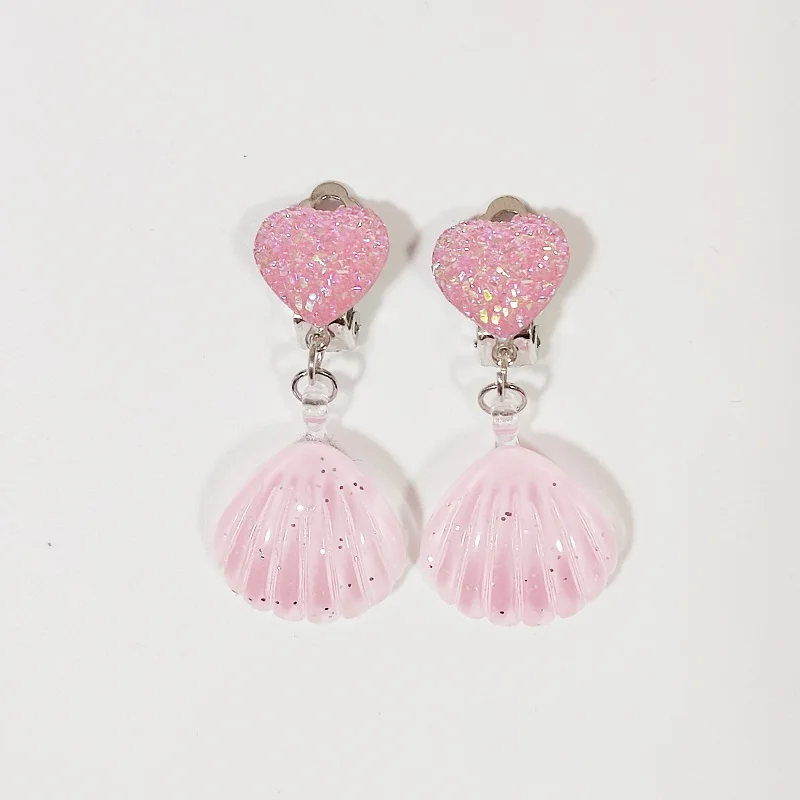 Детские фиолетовые акриловые клипсы-серьги с короной