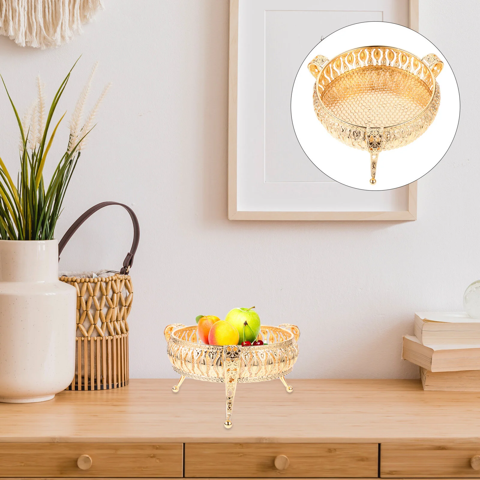 

Candy Plate Ceramic Decor Golden Fruit Storage Plate Snack Serving Tray Decorative Tray Dessert Storage Plate Snack Storage Dish