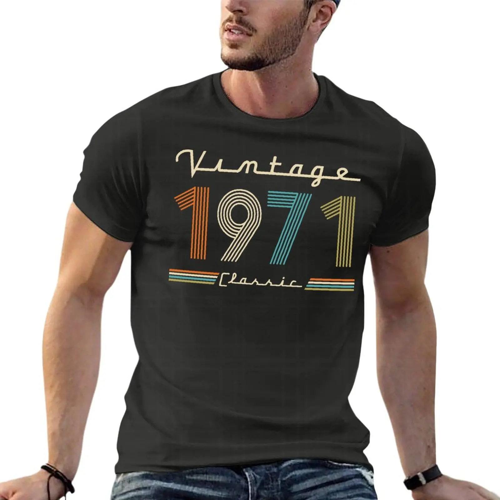 

Vintage 1971 Gift Father'S Day Oversized Tshirt Personalized Mens Clothing 100% Cotton Streetwear Plus Size Top Tee