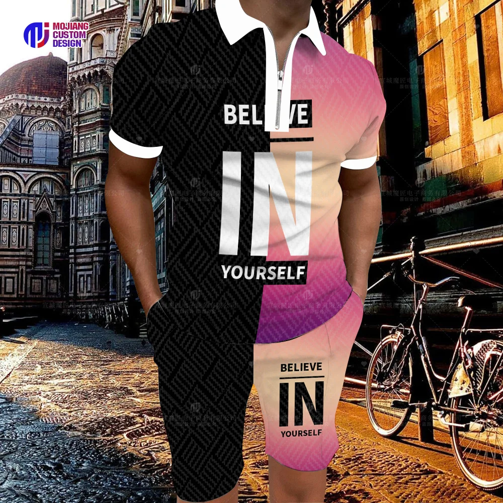 New 2023 Men's Activewear Casual Summer Short Sleeve Polo Shirt Set and Shorts Set Two-Piece Clothing Men's Streetwear