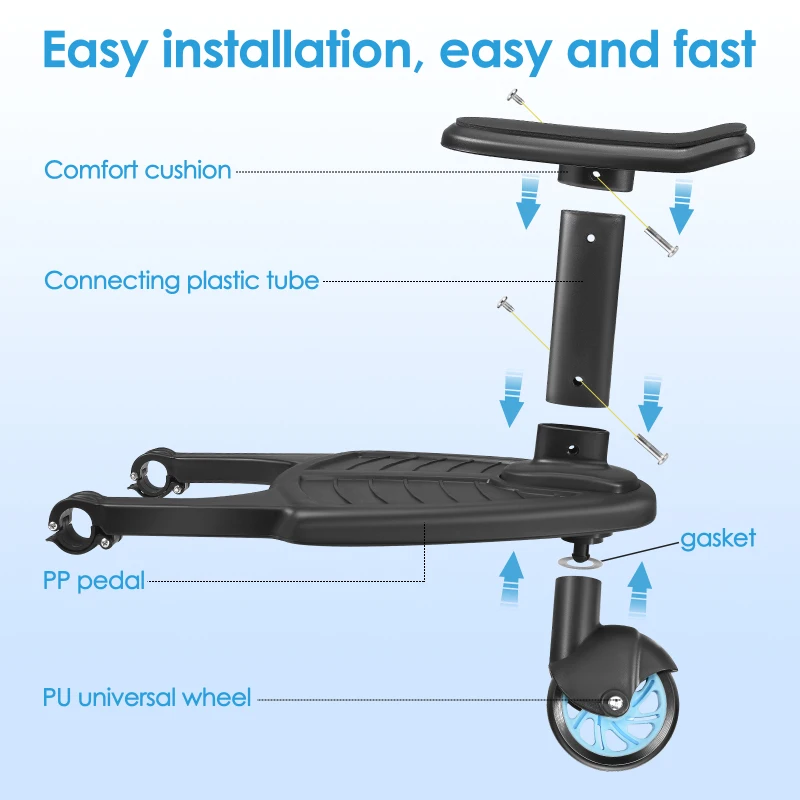 Universal Stroller Pedal Adapter Second Child Prams Auxiliary Trailer Twins Scooter Hitchhiker Kids Standing Plate with Seat images - 6