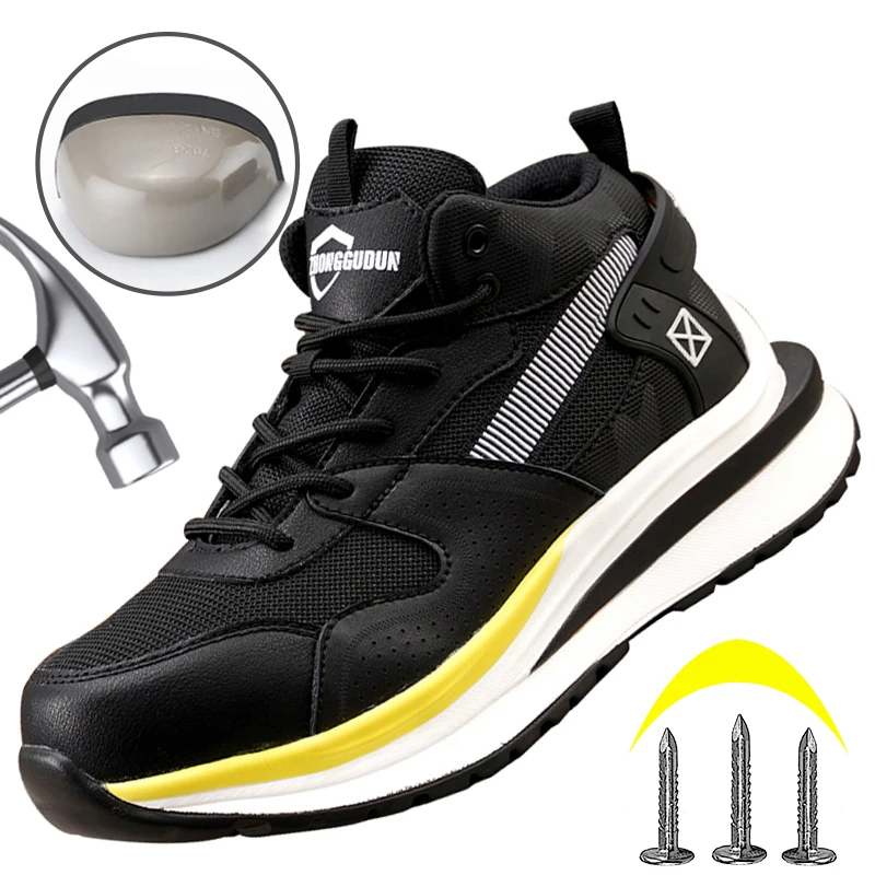 

Fashion Safety Shoes Mens Work Shoes Lightweight Non-slip Wear Resistance Sneakers Puncture-Proof Steel Toe Shoes Security Boots