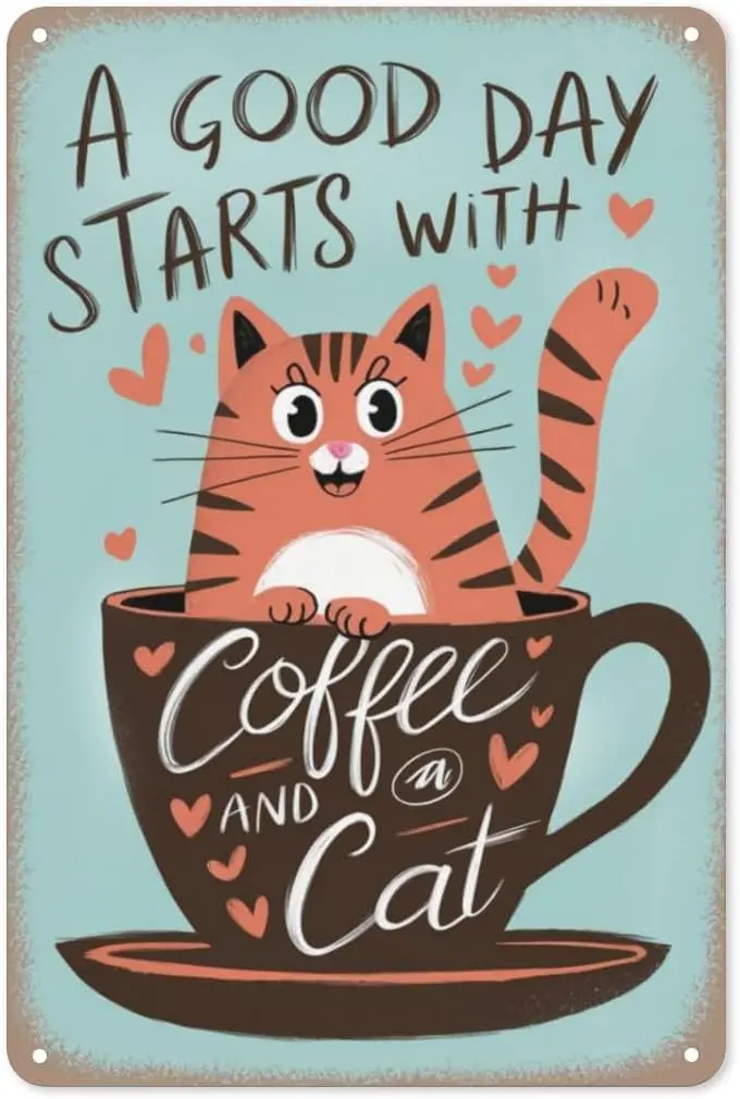 Металлическая табличка Cat Cafe 8X12 дюймов, ретро-декор для кухни, кофейни и дома любителей кошек (art.: 3920d9faa72db) - 3920d9faa72db