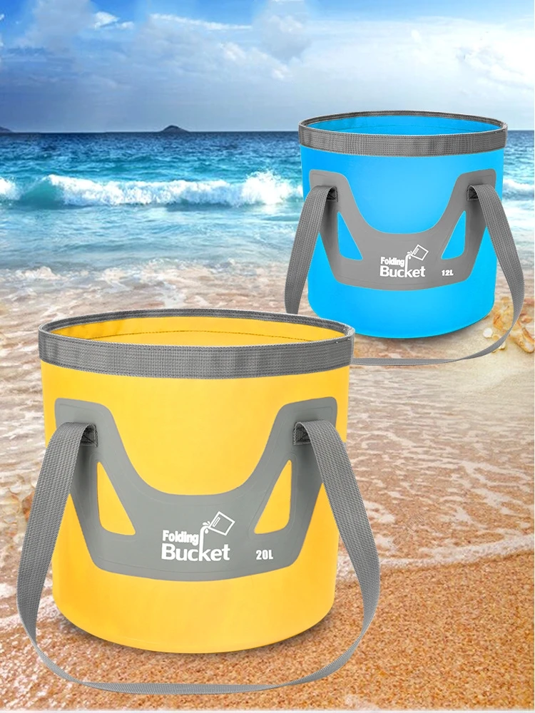 12L 20L Folding Bucket Water Bag Portable Water Storage Carrier Container PVC Waterproof Camping Hiking Fishing Travel Trekking