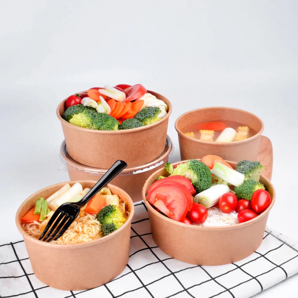 

Bowls Paper Containers Disposable Boxlids Cupsmeal Soup Salad Prep Ice Cream Snack Storage Kraft Bentocontainer Boxes Round